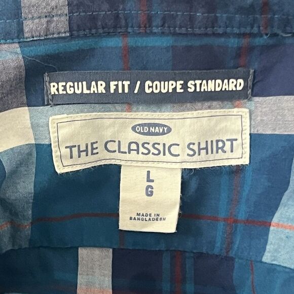 Old Navy Mens Size L Teal Blue Plaid Button Down Regular Fit The Classic Shirt - Picture 4 of 4